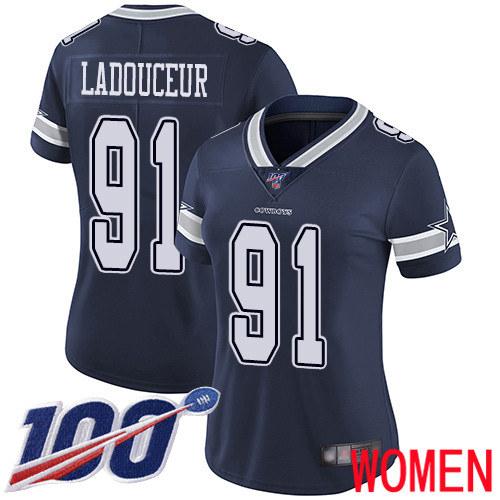 Women Dallas Cowboys Limited Navy Blue L. P. Ladouceur Home #91 100th Season Vapor Untouchable NFL Jersey